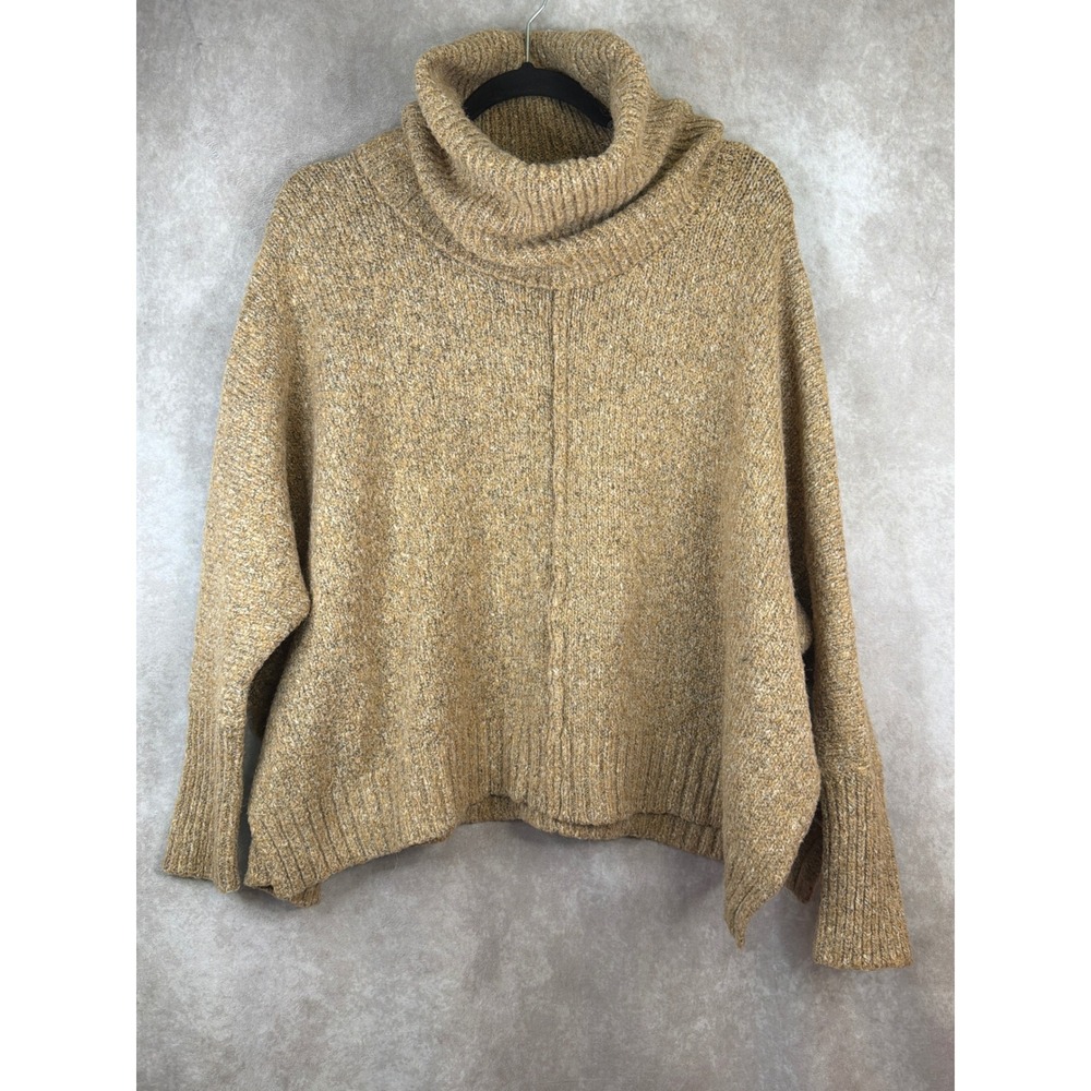 Ruby Moon Women's XS Cowl Neck Sweater Oversized Wool Blend Tan Side‎ Slit